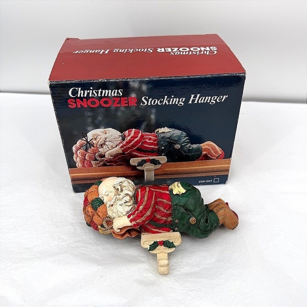 Christmas Snoozer Stocking Hanger Sleeping Santa Mantle Decor Shelf Sitter
